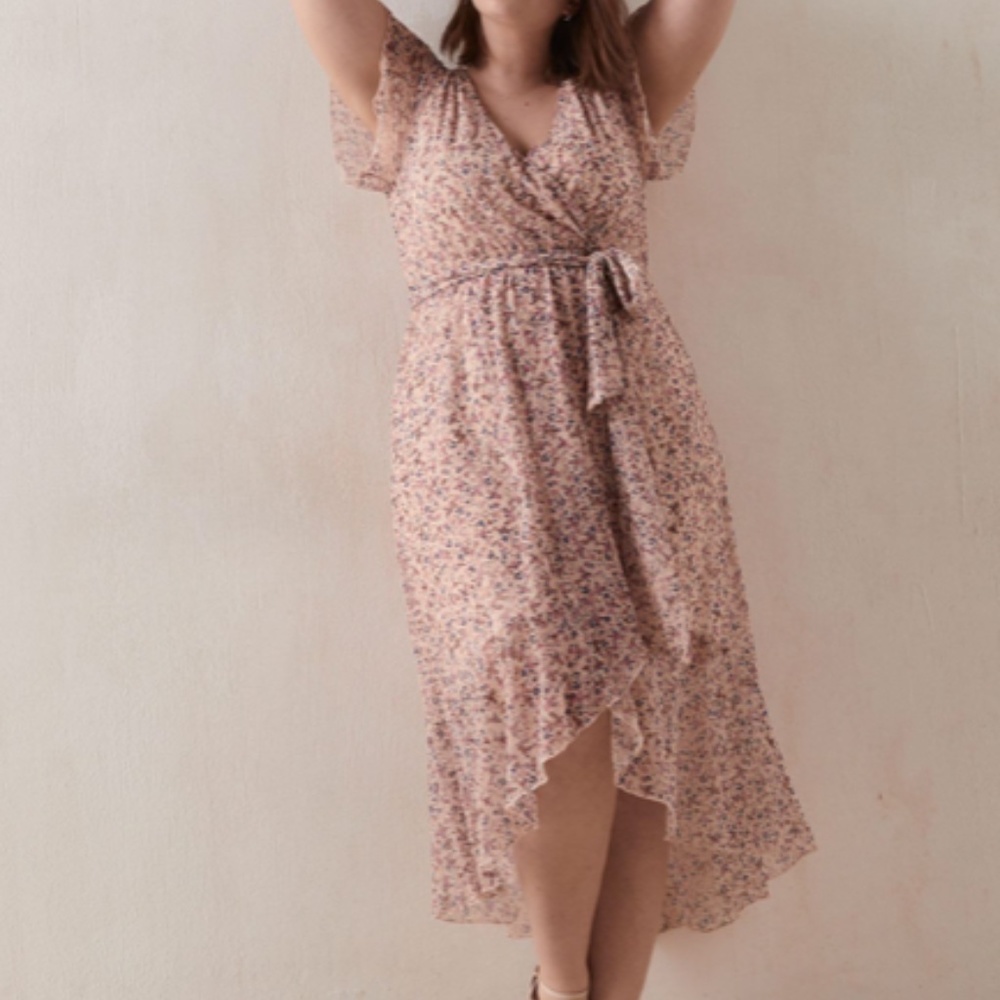Printed Wrap Dress With Flutter Sleeves - Addition